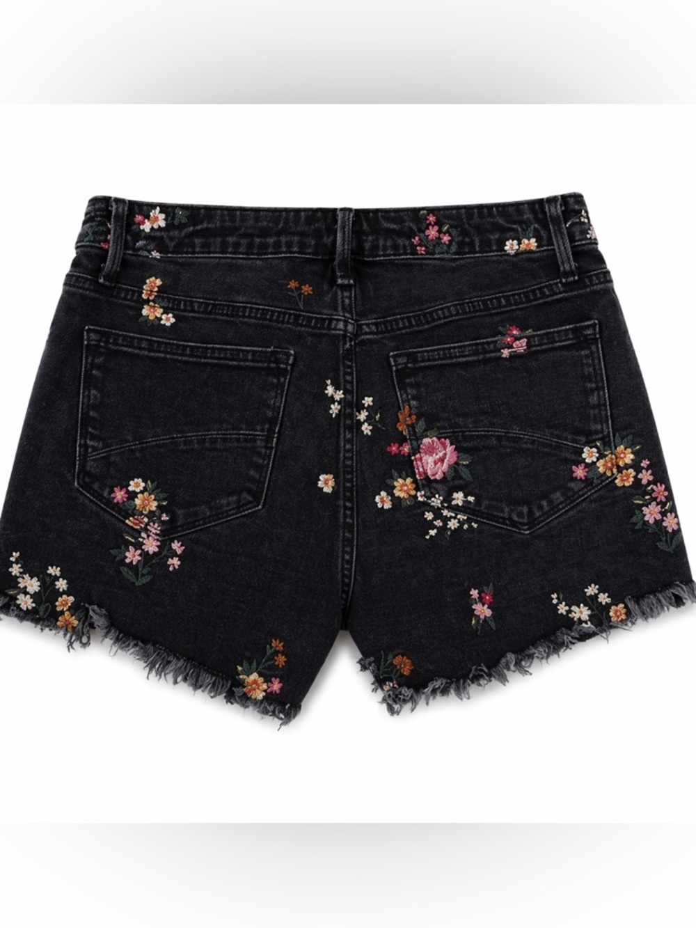Driftwood Connie Black Denim Floral Embroidered Cutoff Shorts boho/festival 25 - Picture 3 of 8